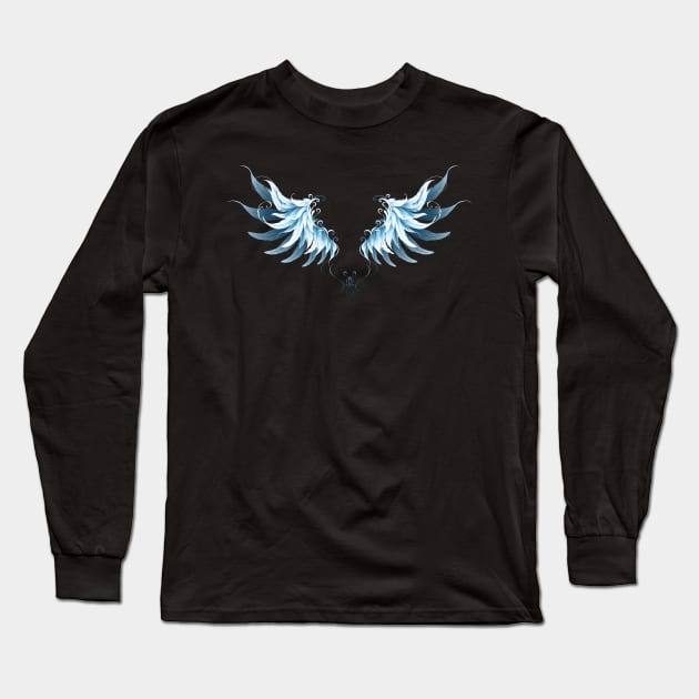 Blue Angel Wings ( White wings ) Long Sleeve T-Shirt by Blackmoon9